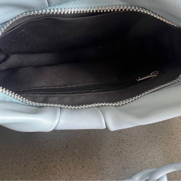 Light Blue Faux Leather Shoulder Bag with Chain Straps - Picture 7 of 8